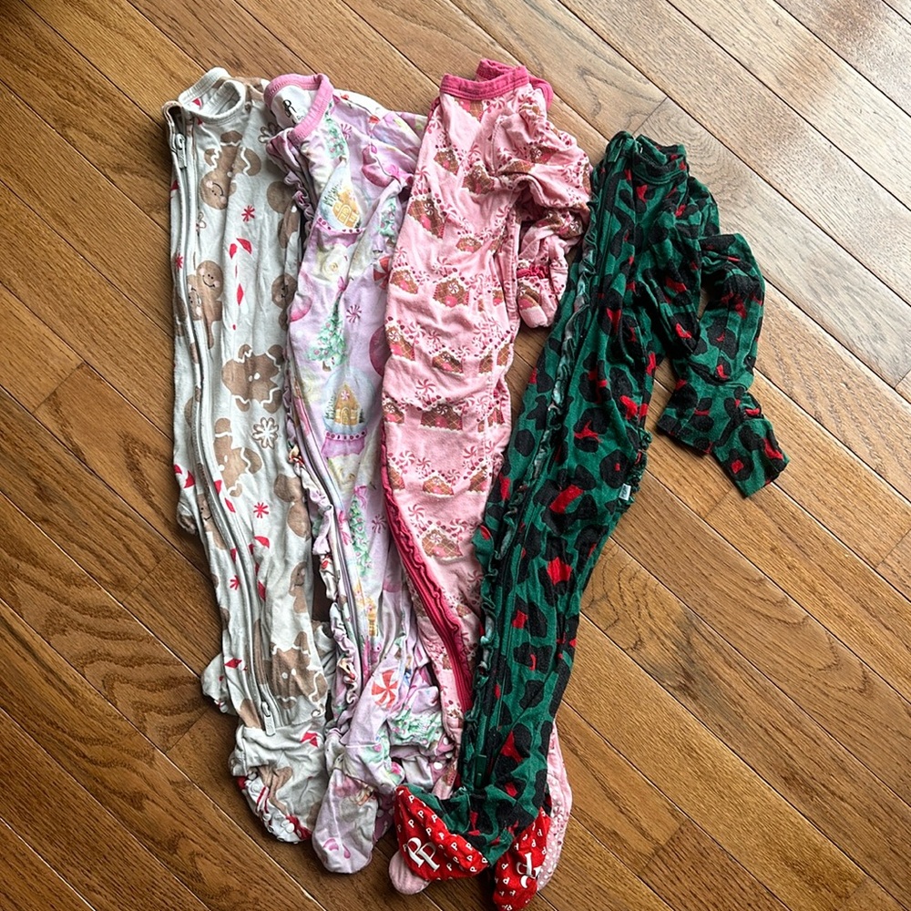 Baby girl Bamboo Christmas full zip pjs!